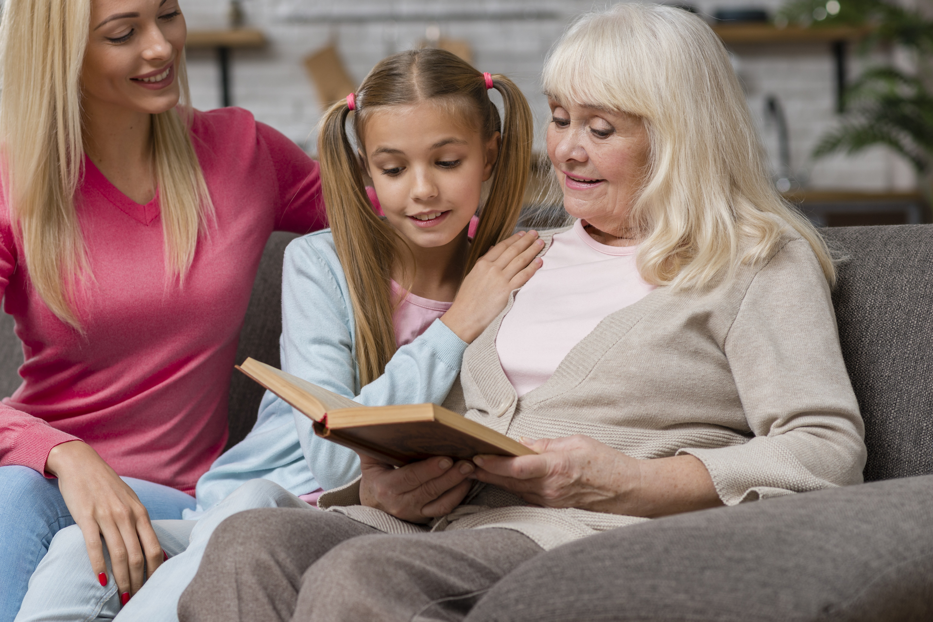 Family reading a book